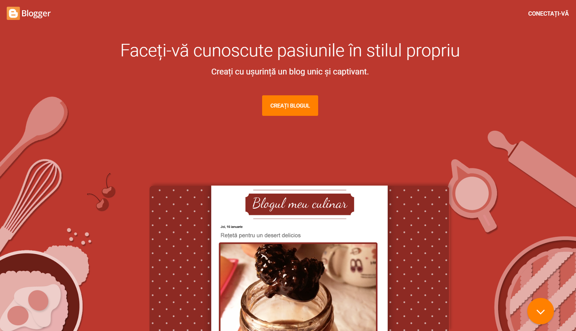 Primul pas, navigheaza la pagina site-ului Blogger.com